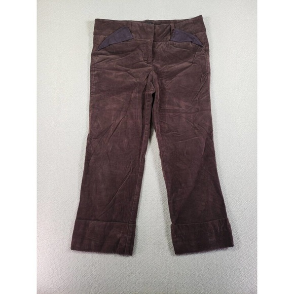 VTG Bebe Pants Womens 4 Brown Corduroy Wide Leg Low Rise Cuffed Capri Outdoor - Picture 1 of 9